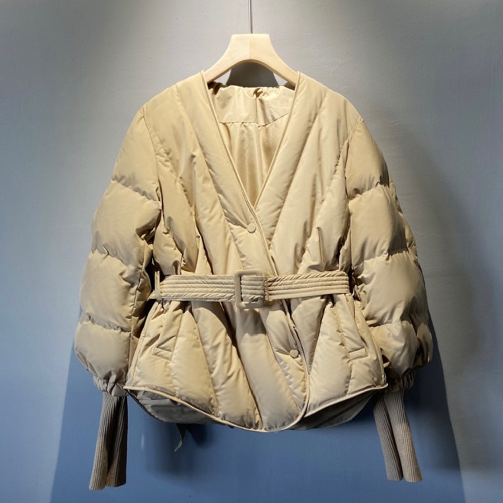 New Puff Down Quilted Cream color Streetwear Fashion women Autumn Winter Jacket